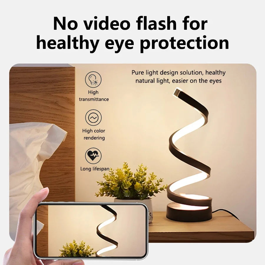 wistBeam LED Spiral Lamp — Sleek Dimmable Table Light for Modern Interiors