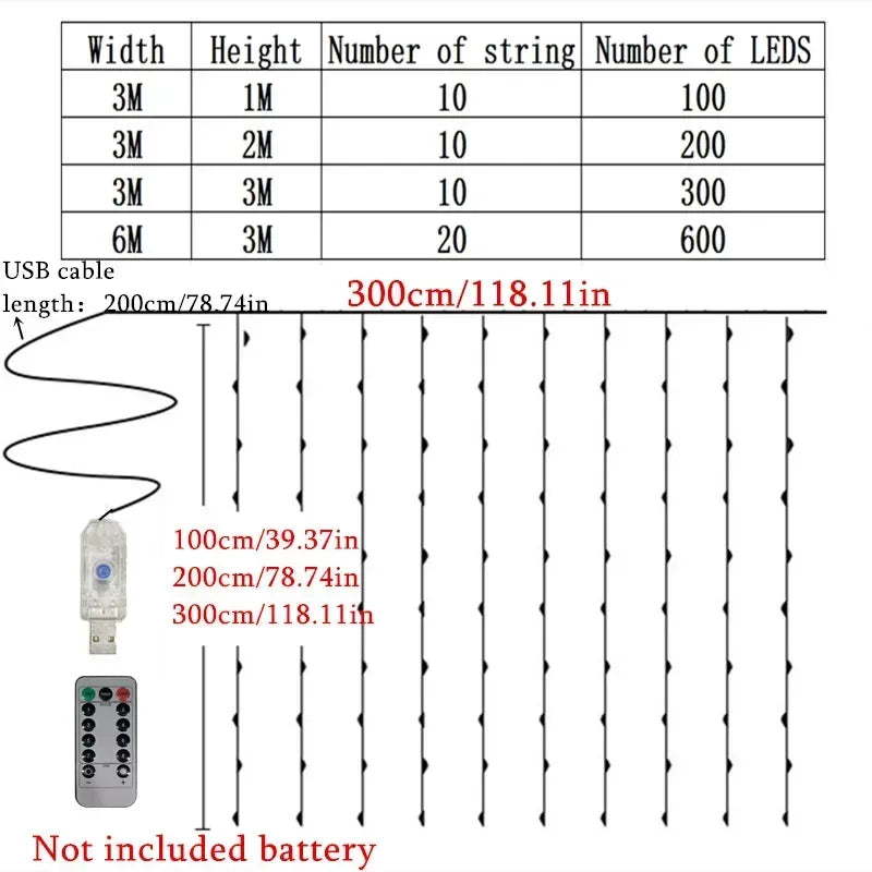 Magical 8‑Mode LED Curtain Lights — Christmas, Weddings & Party Decor (3M/6M USB)